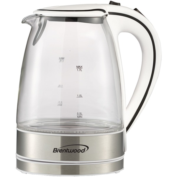 Brentwood Appliances Cordless Tempered-Glass 1.7 L Electric Kettle (White) KT-1900W